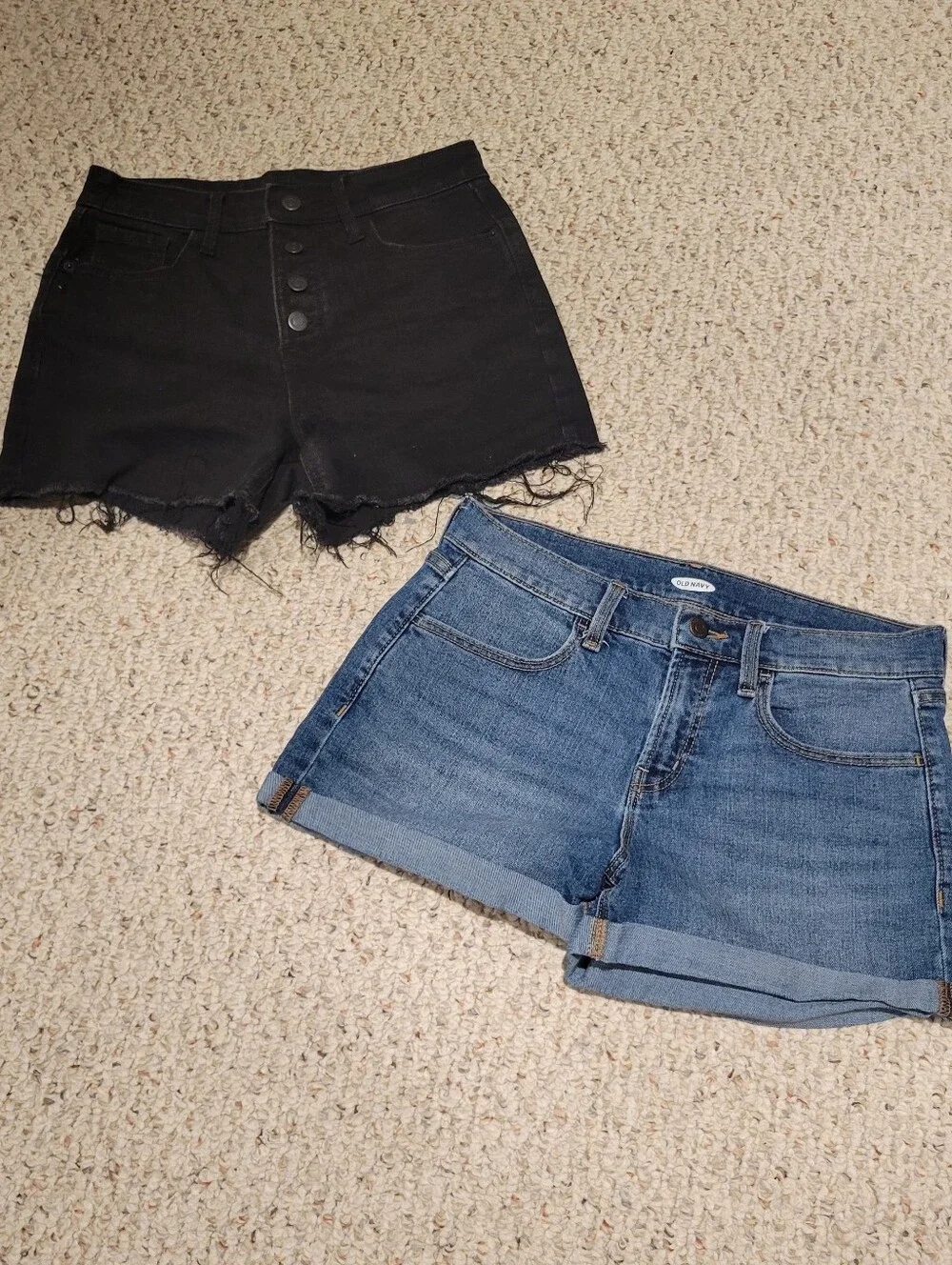 Old Navy Black Frayed High-Rise Shorts & Blue Cuffed Denim Shorts - Picture 1 of 8